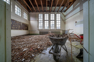 Interior of an old building that is being demolished - 476978504