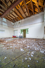 Interior of an old building that is being demolished - 476978531
