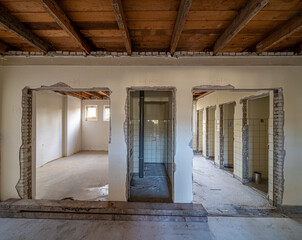 Interior of an old building that is being demolished - 476978732