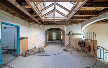 Interior of an old building that is being demolished - 476978751