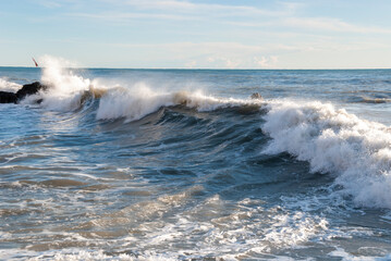 seascape on the coast of Boccadasse in Genoa in Liguria