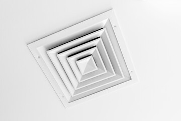 White ceiling ventilation grille with square diffusors, - obrazy, fototapety, plakaty