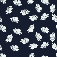Hibiscus flowers on a blue background pattern. Hand-drawn flowers for wrapping paper and textiles.