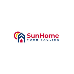 Modern flat simple Sun Home house logo design