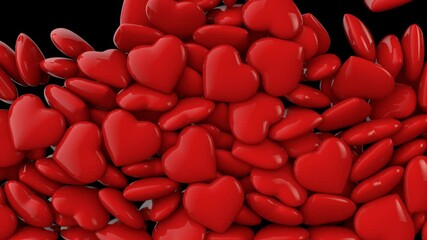 Hearts falling and filling up the screen - 3d render with alpha channel.