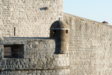 Detail from the famous city walls in Dubrovnik Old town
