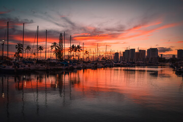 sunset over the harbor