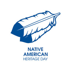 Native American Heritage Day vector. Blue and white feather icon isolated on a white background. Important day