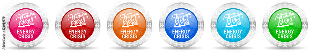 Aufkleber Energy crisis icon set in 6 color options. Christmas design glossy web buttons. Winter concept illustration with snowflakes.