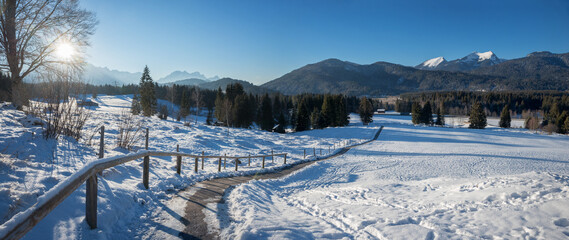 hiking trail to tourist viewpoint Maria Rast Buckelwiesen, winter season