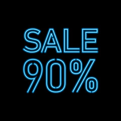 90 percent SALE glowing neon lamp sign. Vector illustration.