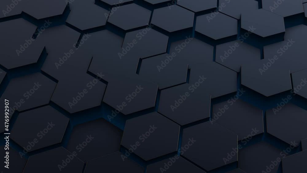 Poster abstract technology black grid waving randomly with polygons that illuminate blue. dark colored mini