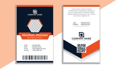 Brick red white and dark blue abstract shapes unique creative modern id card design template
