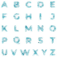 Ice letters alphabet on white background isolated frozen cracked ice