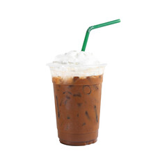Asian Iced coffee, mocha coffee with whipped cream on top  isolated  white background. clipping paths