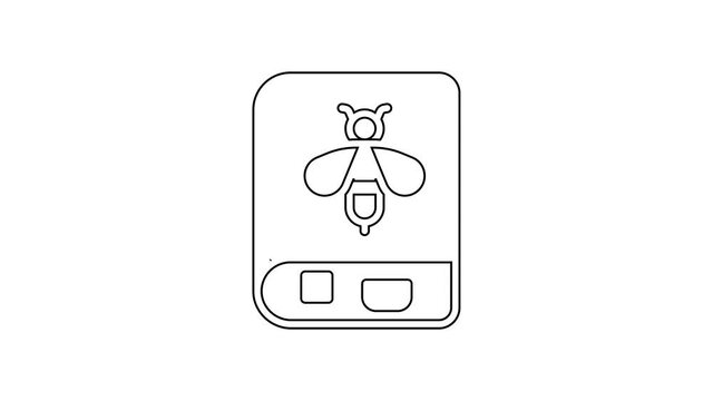 Black line Book about bee icon isolated on white background. Sweet natural food. Honeybee or apis with wings symbol. Flying insect. 4K Video motion graphic animation