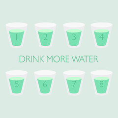 Poster with a schedule of drinking water. 8 glasses of water a day. Drink plenty of water. Vector illustration.