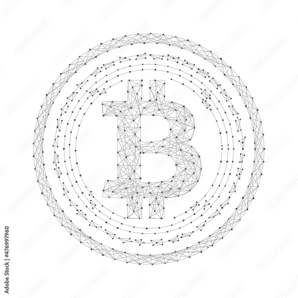 Aufkleber crypto currency coin with line and dot design. blockchain technology background. vector illustration