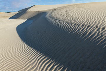 Winter landscape at sunrise, Silver Lake Sand Dunes, Silver Lake State Park, Michigan, USA
