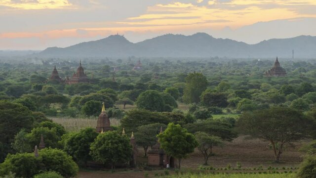 Bagan, Myanmar (Burma) - Pagodas at Sunrise - 4K Time-lapse