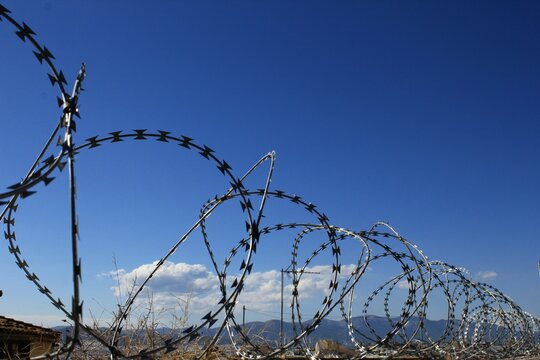 Barbed wire fence in Athens, Greece, June 16 2020.