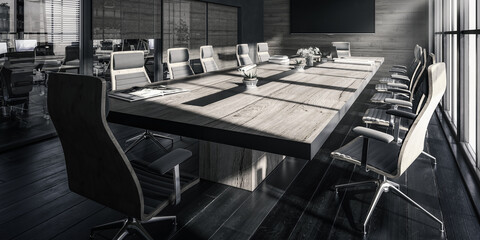 Meeting Room Interior in Design - panoramic black and white 3D Visualization
