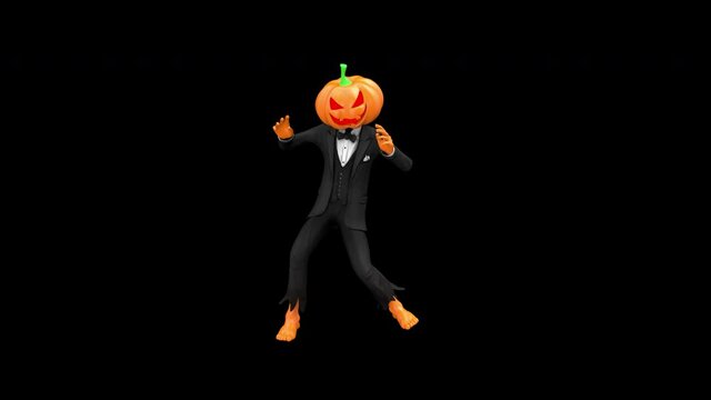 Jack-o-lantern dancing - 3d render looped with alpha channel.