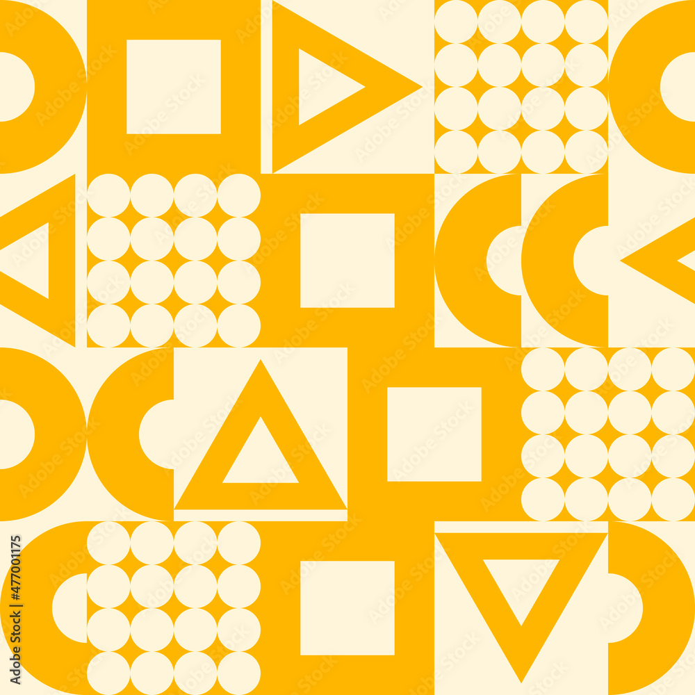 Poster Yellow abstract tiles that create a seamless pattern. Yellow modern pattern of geometric shapes.