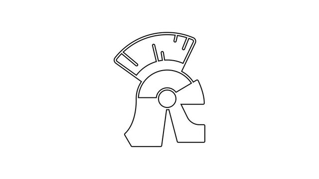 Black line Roman army helmet icon isolated on white background. 4K Video motion graphic animation