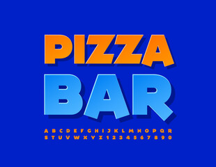Vector creative logo Pizza Bar. Modern Playful Font. Unique Orange Alphabet Letters and Numbers