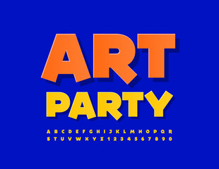 Vector colorful Logo Art Party. Trendy Playful Font. Artistic Alphabet Letters and Numbers set