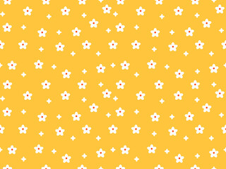 flower cartoon character seamless pattern on yellow background