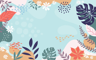 Design banner frame flower Spring background with beautiful. flower background for design. Colorful background with tropical plants. Place for your text.	