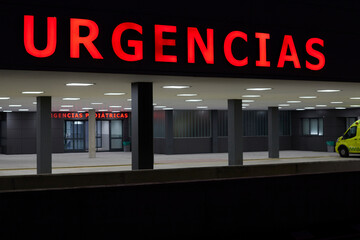 Hospital emergency area with an ambulance