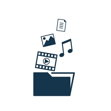video archive, music, image, document icon.  Archive symbol.  flat vector on a white background.