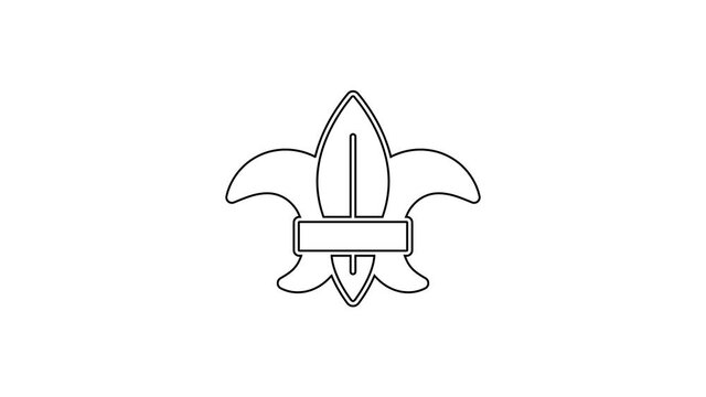 Black line Fleur de lys or lily flower icon isolated on white background. 4K Video motion graphic animation