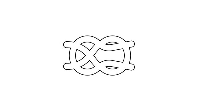 Black line Nautical rope knots icon isolated on white background. Rope tied in a knot. 4K Video motion graphic animation