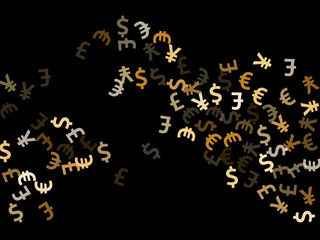 Fototapeta na wymiar Euro dollar pound yen metallic symbols flying currency vector background. Income pattern. Currency