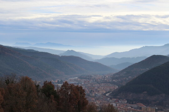 Mountain landscape of The Pyrenees near the small town of Ripoll, Catalonia, Spain, Europe