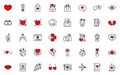 set of valentine line icons, love, heart, wedding