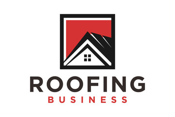 Home House Roof with Sun. Roofing Construction Company logo design