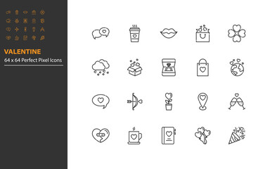 set of valentine line icons, love, heart, wedding