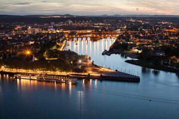Koblenz City Lights shines at night - Deutsches Eck