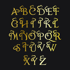 hand drawn alphabet luxury gradient gold