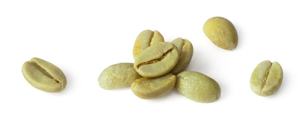 Green coffee beans isolated on white background