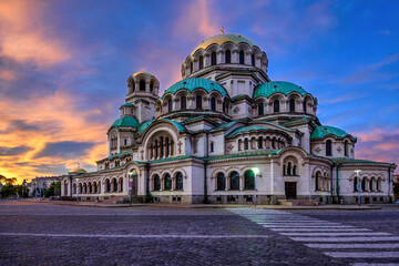 Fototapeta na wymiar St Alexander Nevsky Cathedral at sunset, Sofia