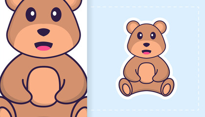 Cute bear mascot character. Can be used for stickers, pattern, patches, textiles, paper. Vector illustration