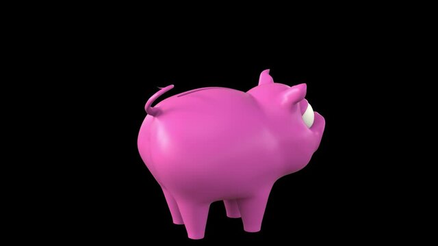 Piggy Bank Coins - 3d render looped with alpha channel.
