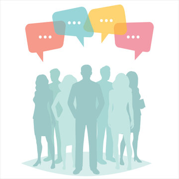 people group silhouettes with speech bubbles. Business team, chat dialog