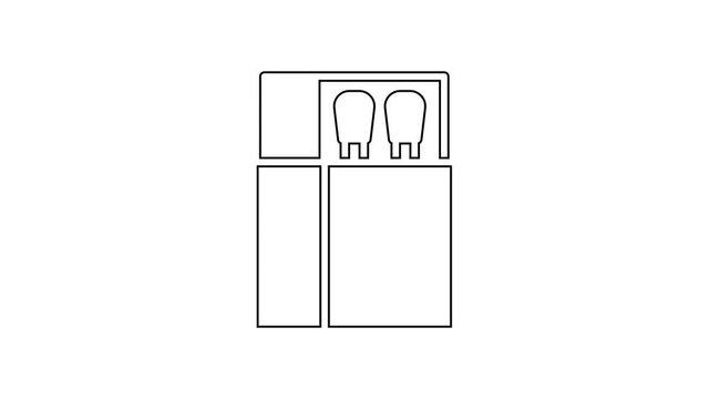 Black line Open matchbox and matches icon isolated on white background. 4K Video motion graphic animation